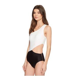 Michael Kors One Shoulder Swimsuit Black & White